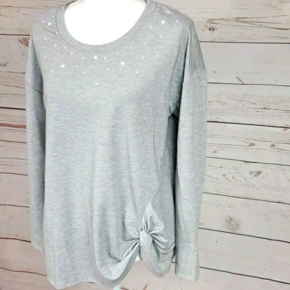 NY Collection, Gray blouse with pearl details, NWT - Picture 3 of 7